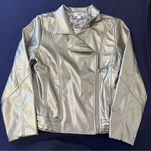 Disney Metallic Girls Silver Faux Leather Jacket size medium